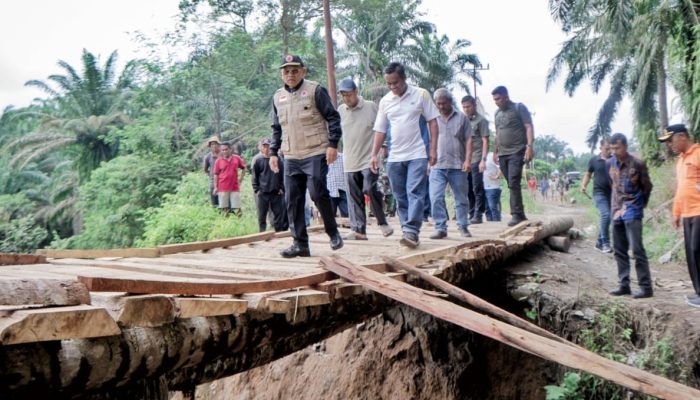 Tinjau Jalan Putus Akibat Longsor, Bupati Simalungun Himbau Masyarakat Untuk Berhati-hati