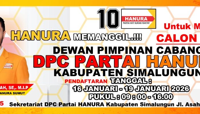 DPC Partai Hanura Simalungun Gelar Muscab pada 21 Januari 2026