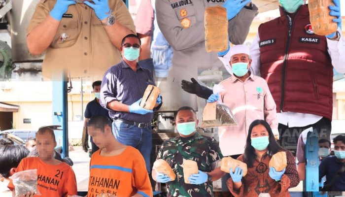 Sebanyak 77,8 Kg Ganja dan 1,1 Kg Sabu Dimusnahkan Polisi