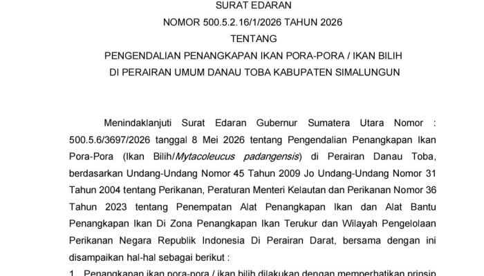 Bupati Simalungun Terbitkan SE, Ketatkan Pengendalian Penangkapan Ikan Pora-pora di Danau Toba