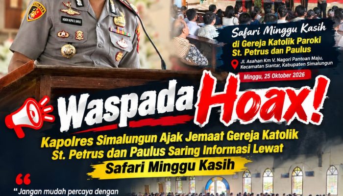 Safari Minggu Kasih di St Petrus dan Paulus, Kapolres Simalungun Imbau Warga Waspada Hoaks